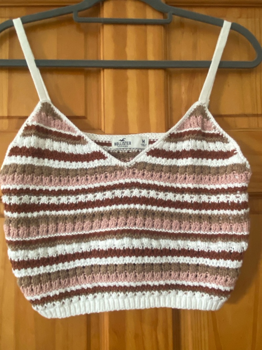 Hollister 100% Cotton Crochet Knit Striped Bralette Top Boho Coastal Crop M